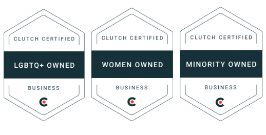 Example badges for LGBTQ-, women-, and minority-owned certifications